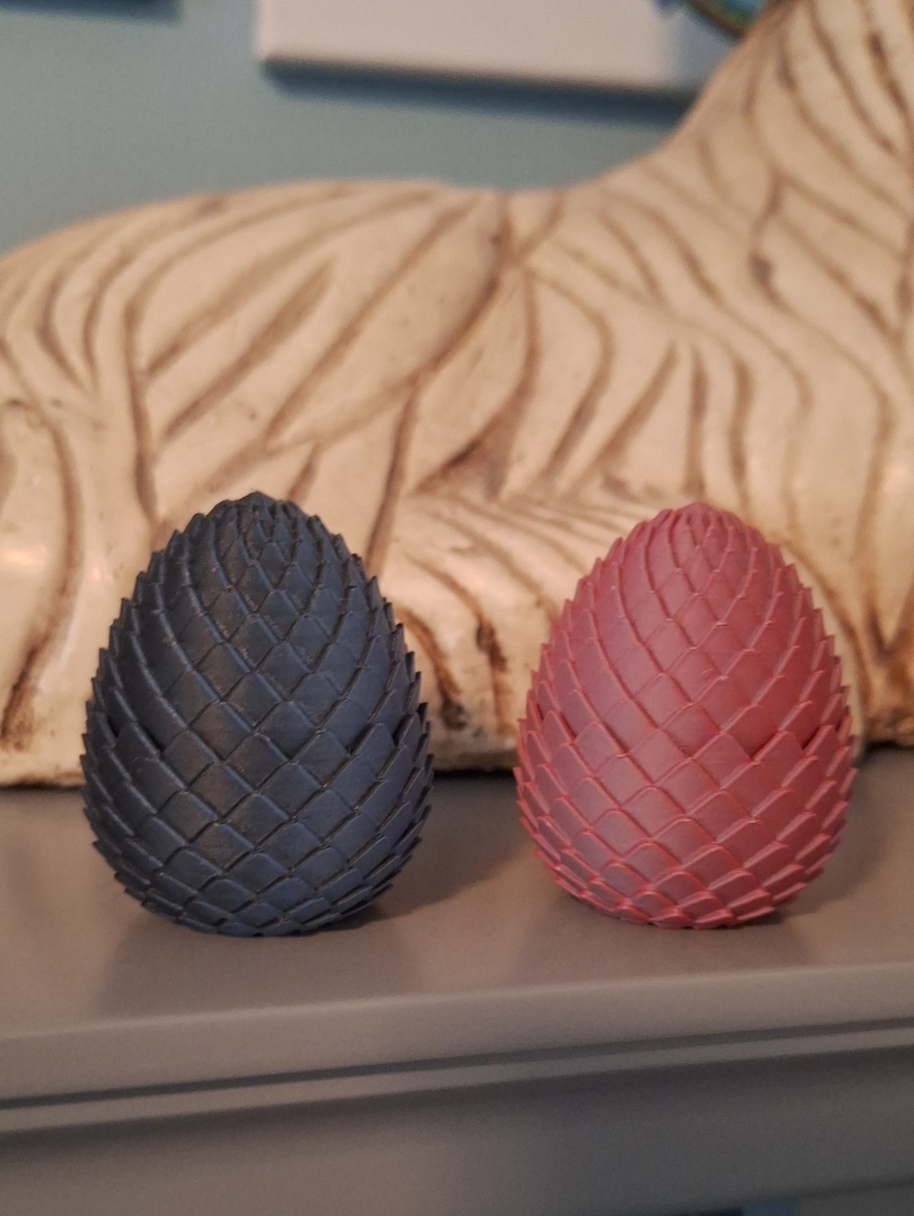 Decorative Pinecone Egg Pair - Blue and Rose